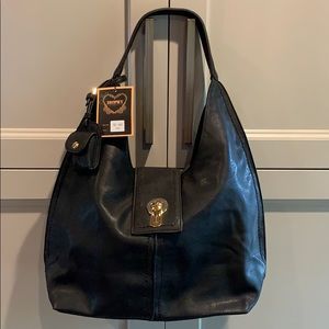 Beautiful black faux leather purse w/ gold accents